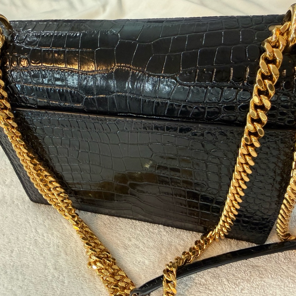 Saint Laurent Black Croc-Embossed Chain Wallet Bag with Gold Hardware - Picture 8 of 10